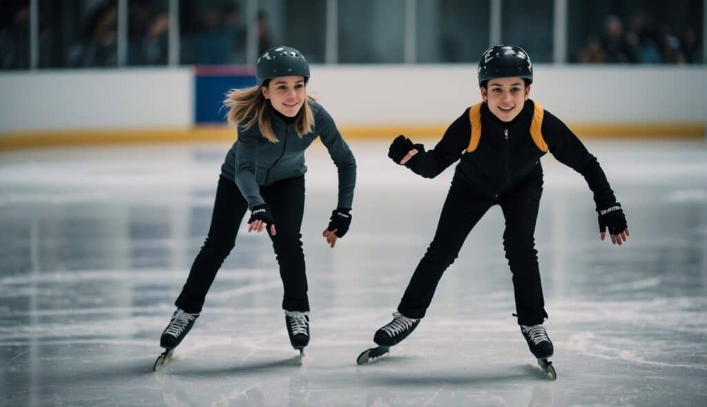 A beginner skater glides confidently across the ice, practicing basic techniques and improving their skills