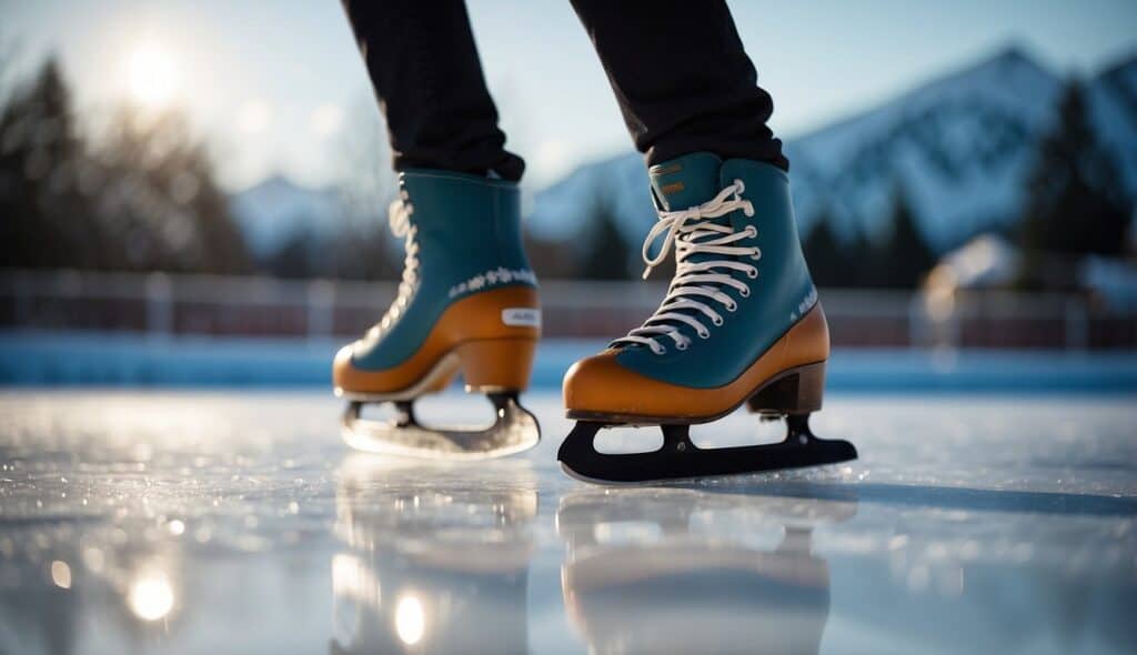 A person glides smoothly across the ice, demonstrating proper skating techniques to avoid injuries